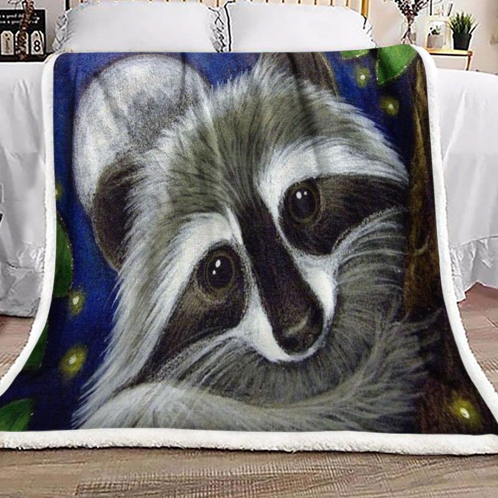 Raccoon Moon Light Sherpa Fleece Blanket