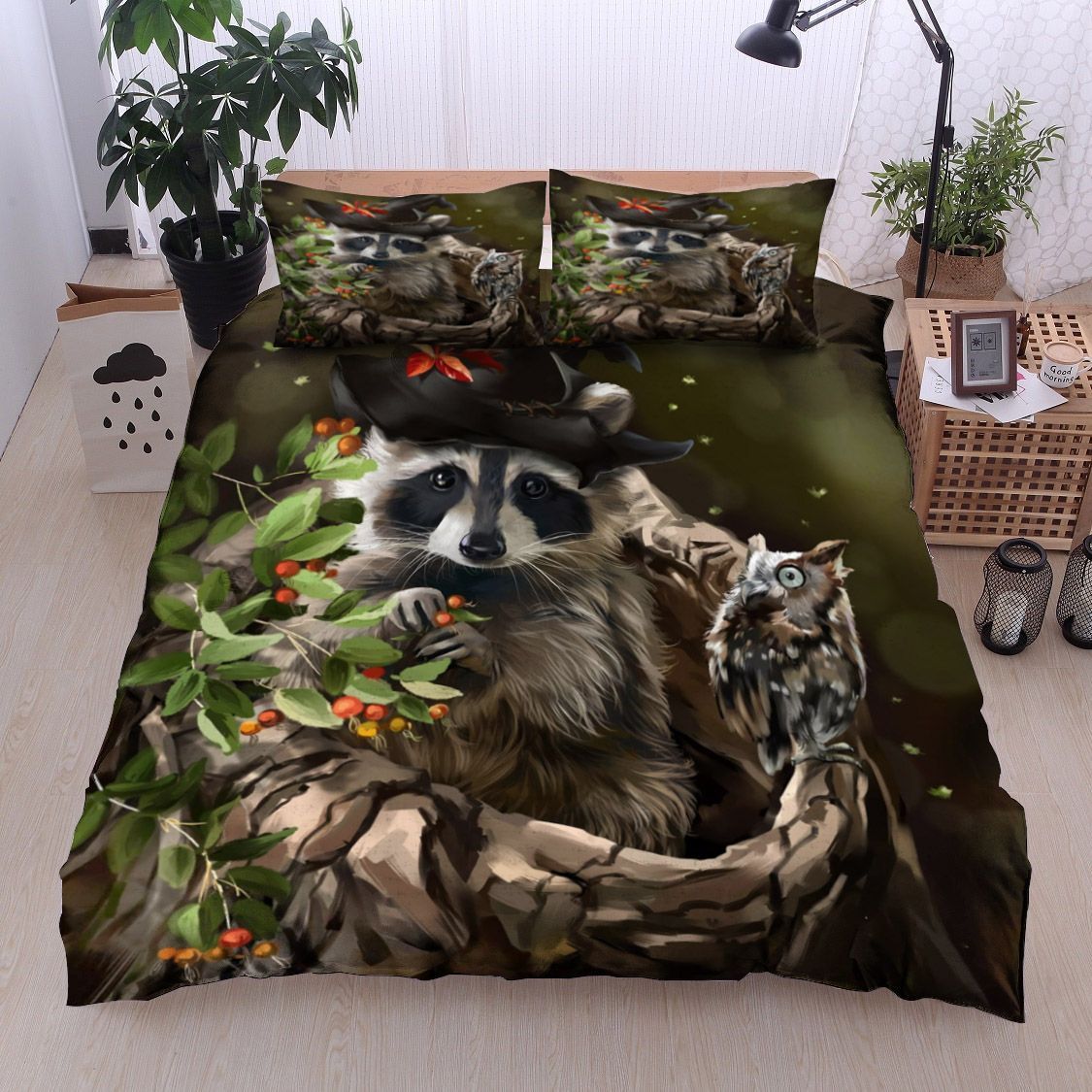 Raccoon Owl Bedding Set