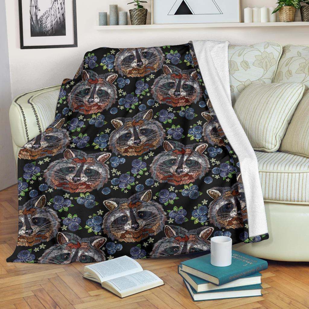 Raccoon Pattern Sherpa Fleece Blanket