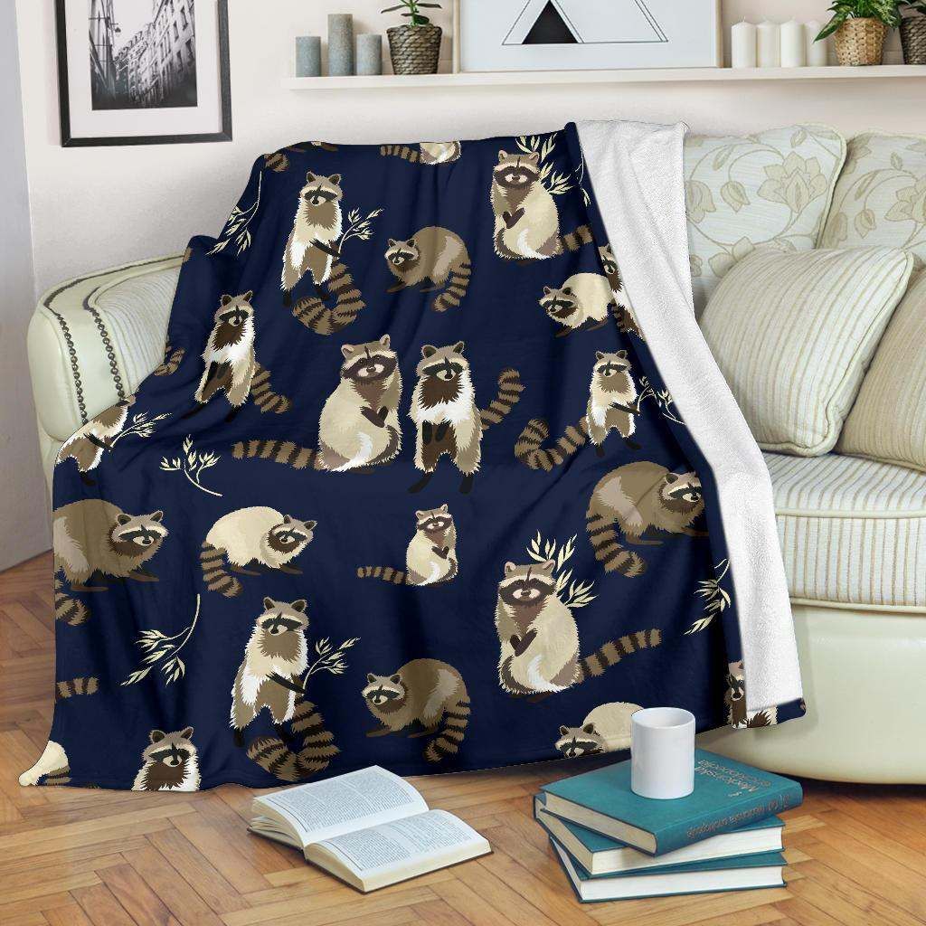 Raccoon Pattern Sherpa Fleece Blanket