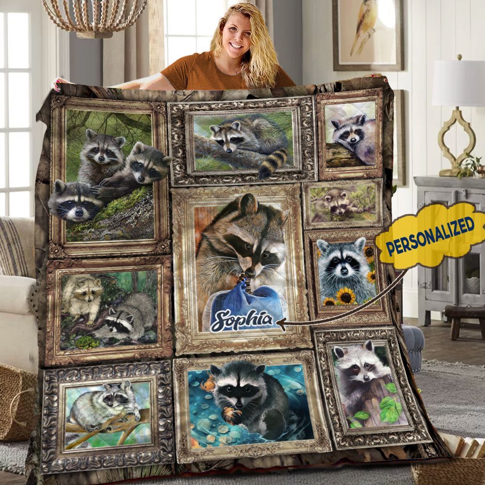 Raccoon Personalized Quilt Blanket HHH080607TN