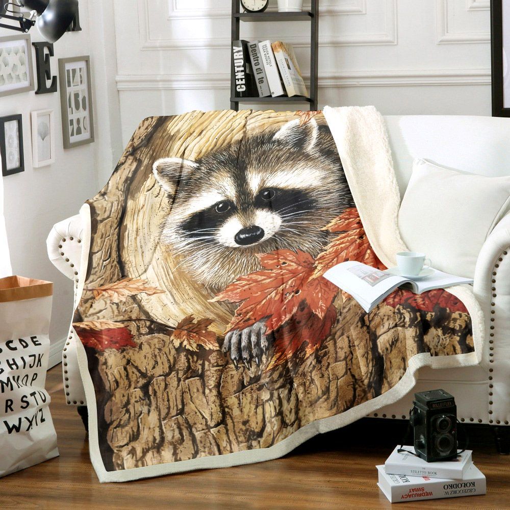 Raccoon Sherpa Fleece Blanket