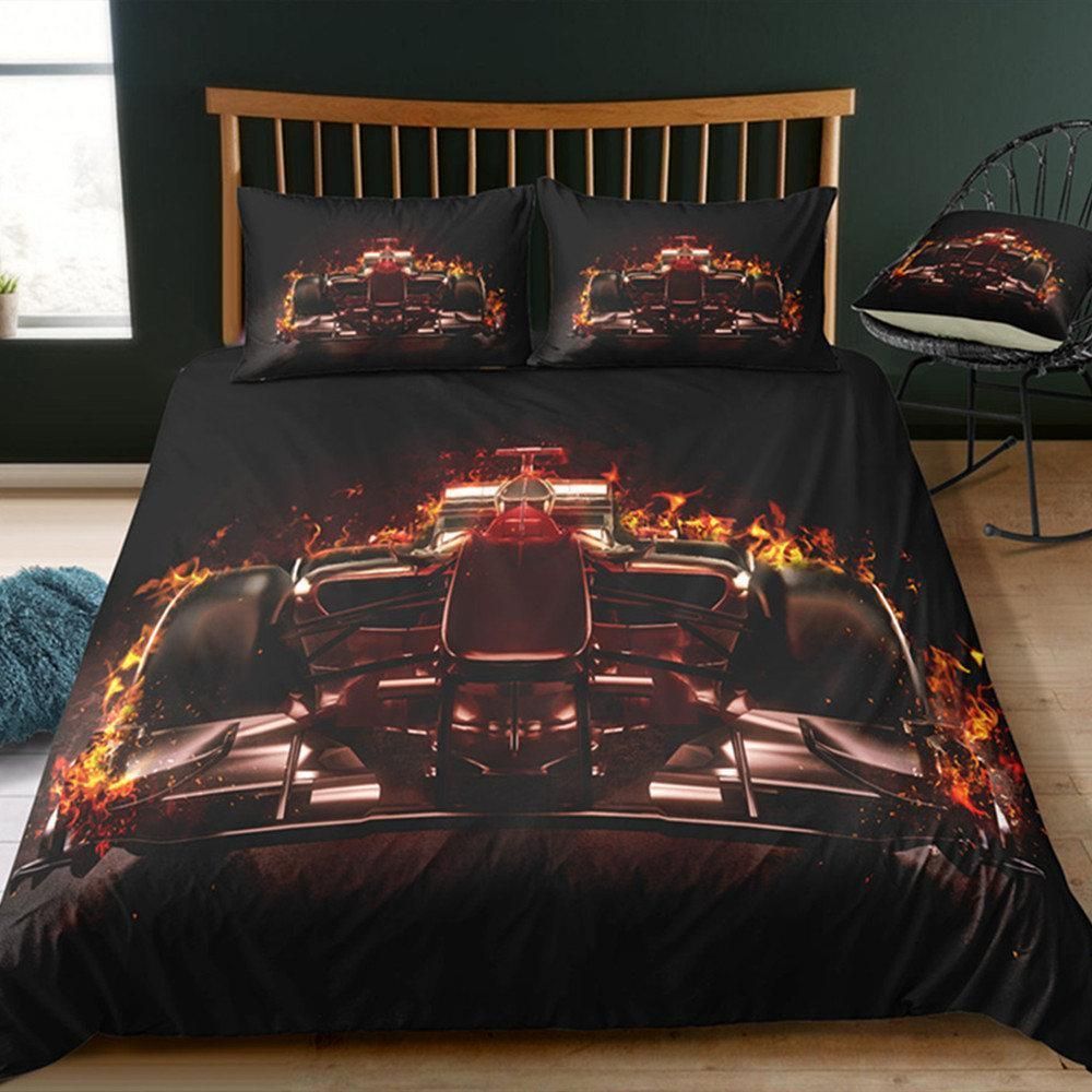 Racing Car Burning Printed Bedding Set