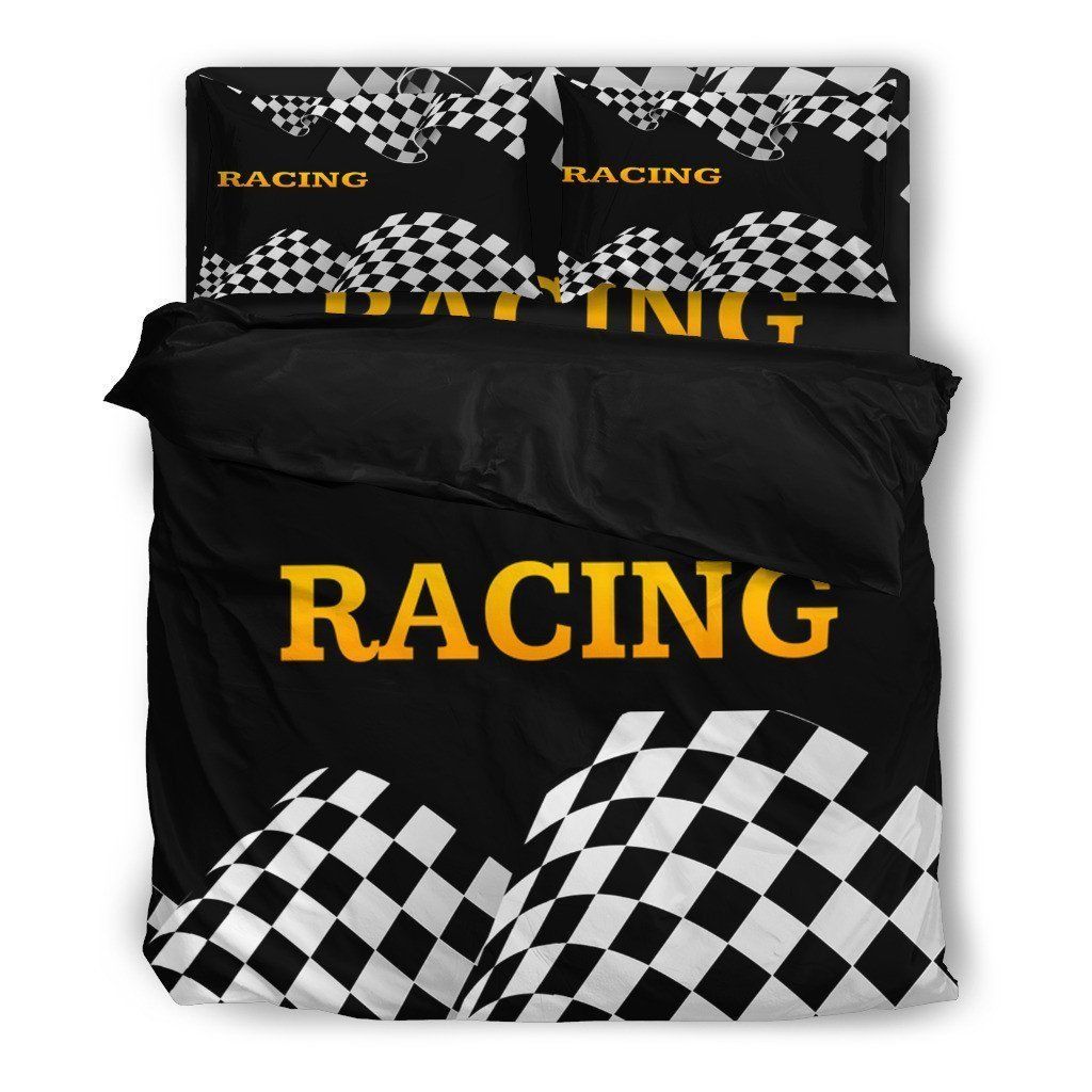 Racing Plaid Black White Bedding Set