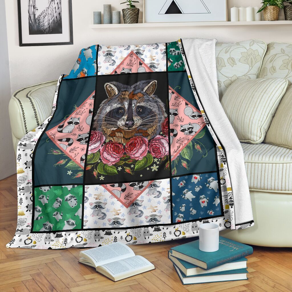 Racoon Flower Raccoons Gift For Racoon Lovers Soft Fleece Blanket