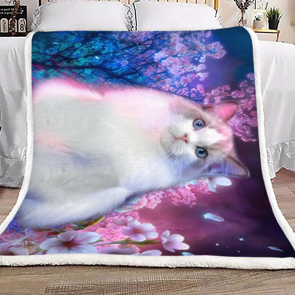 Ragdoll Cat Blossom Flower Sherpa Fleece Blanket