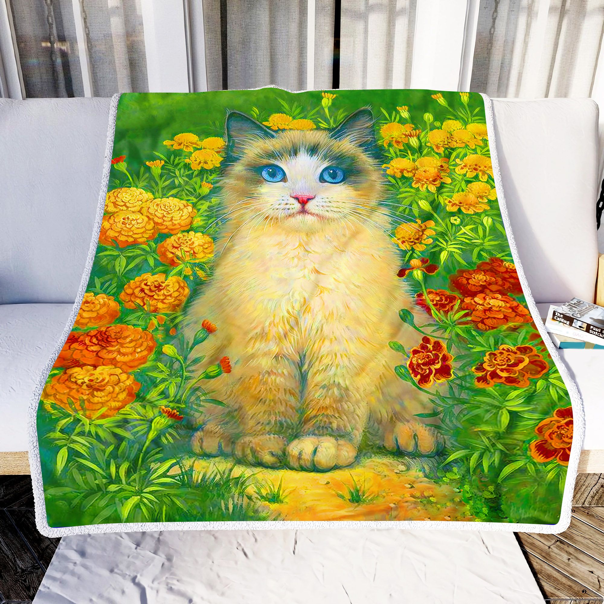 Ragdoll With Marigolds Fleece Blanket