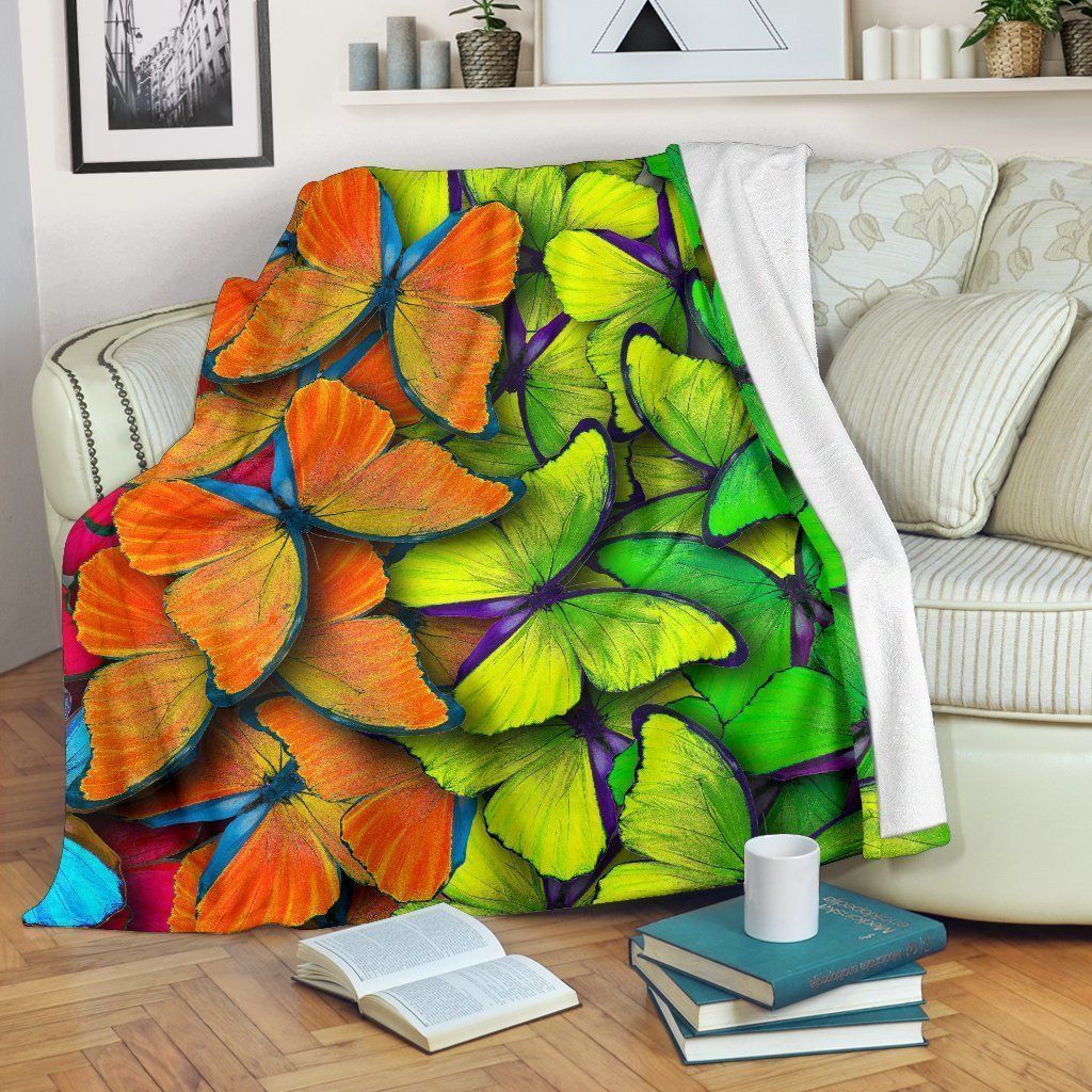 Rainbow Butterfly Sherpa Fleece Blanket