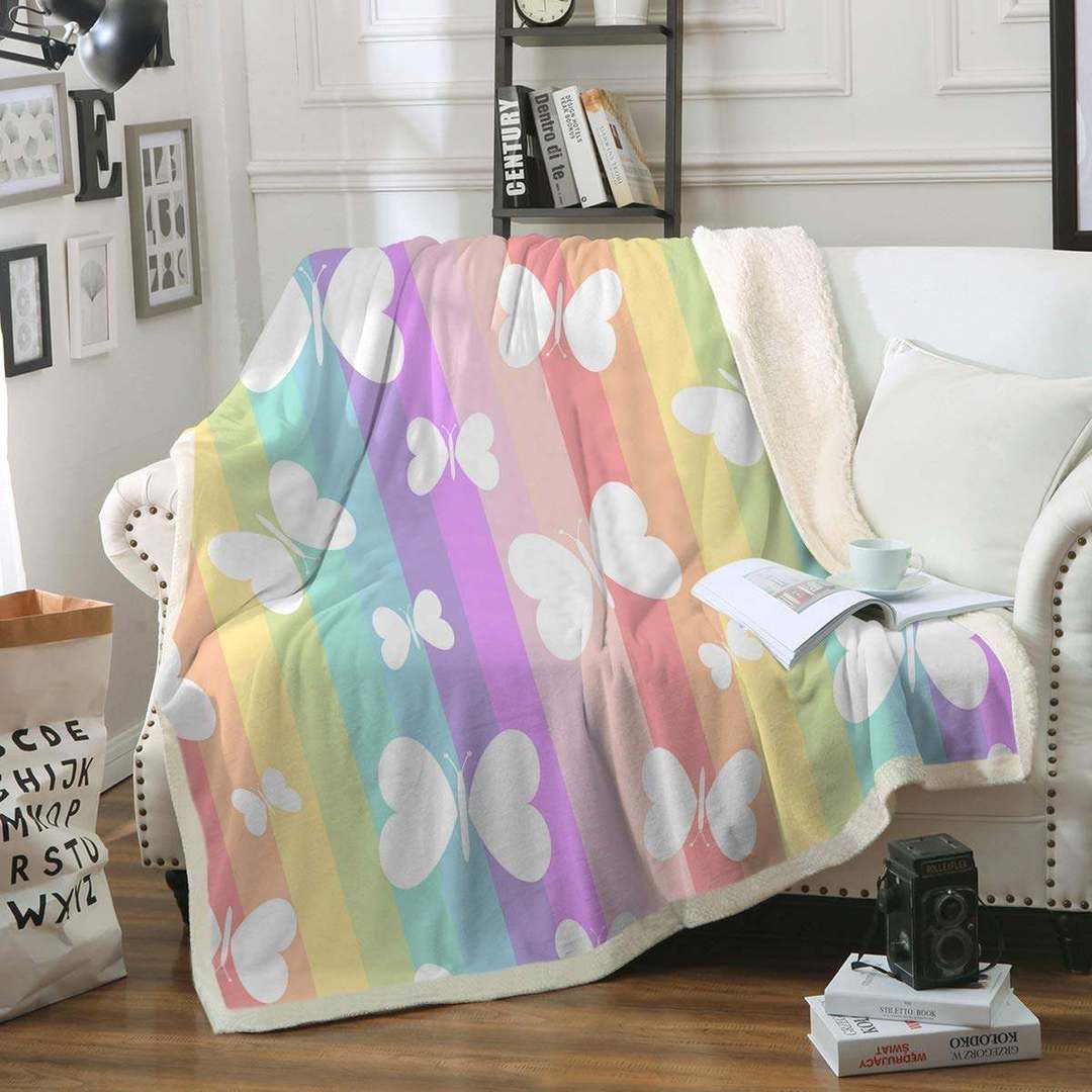 Rainbow Butterfly Sherpa Fleece Blanket