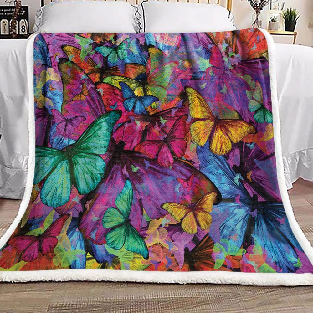 Rainbow Butterfly Explosion Sherpa Fleece Blanket