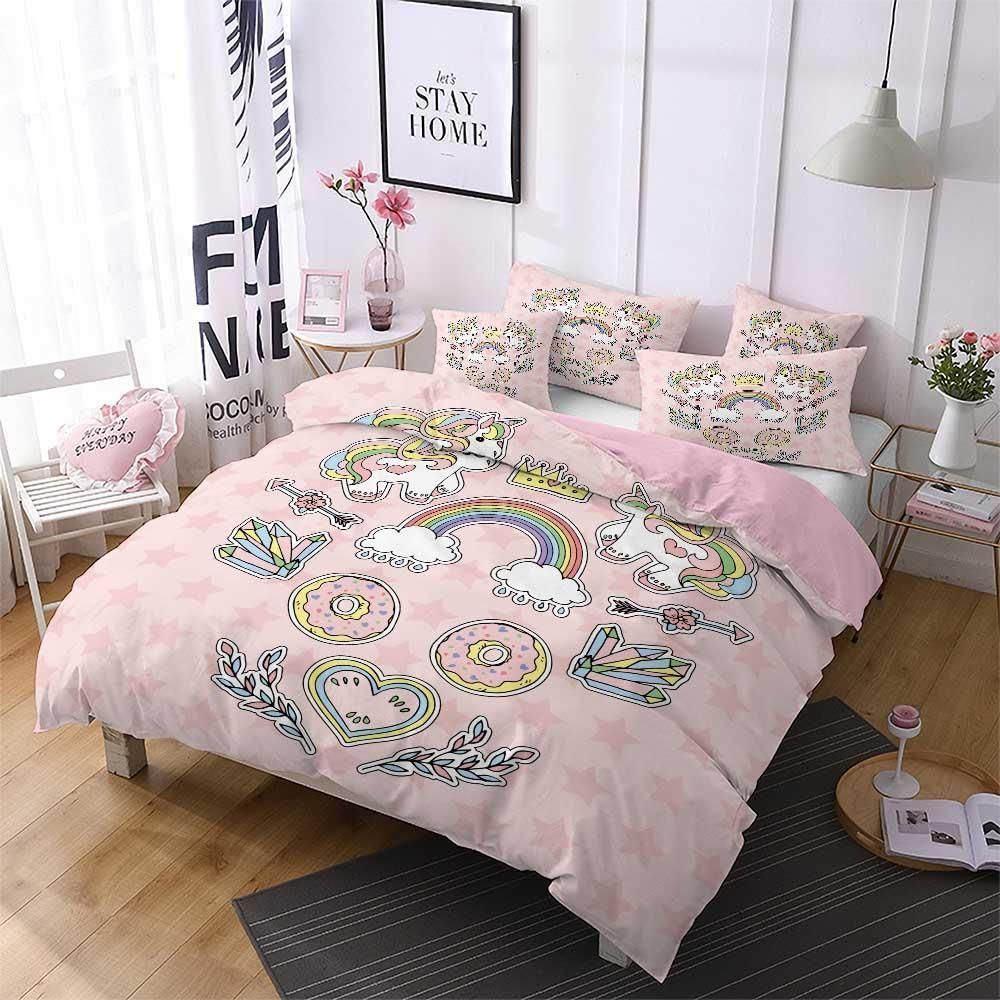 Rainbow Heart Shaped Pattern Printed Bedding Set