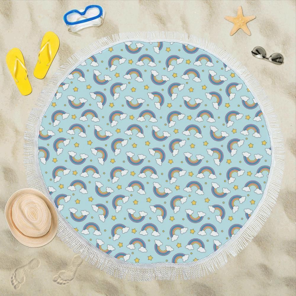 Rainbow Cloud Print Pattern Round Beach Towel