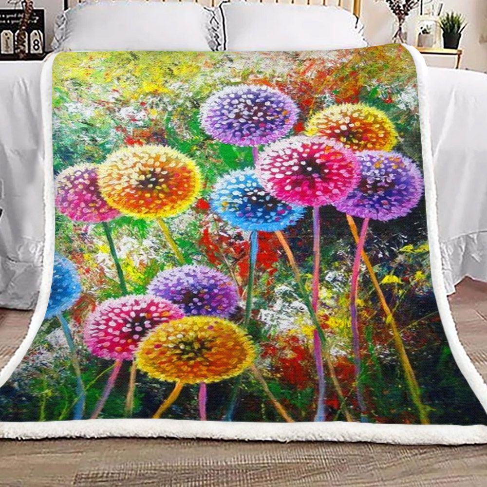 Rainbow Colored Dandelions Sherpa Fleece Blanket