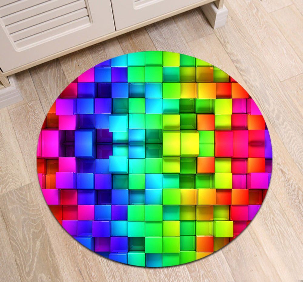 Rainbow Colorful Cube Round Carpet