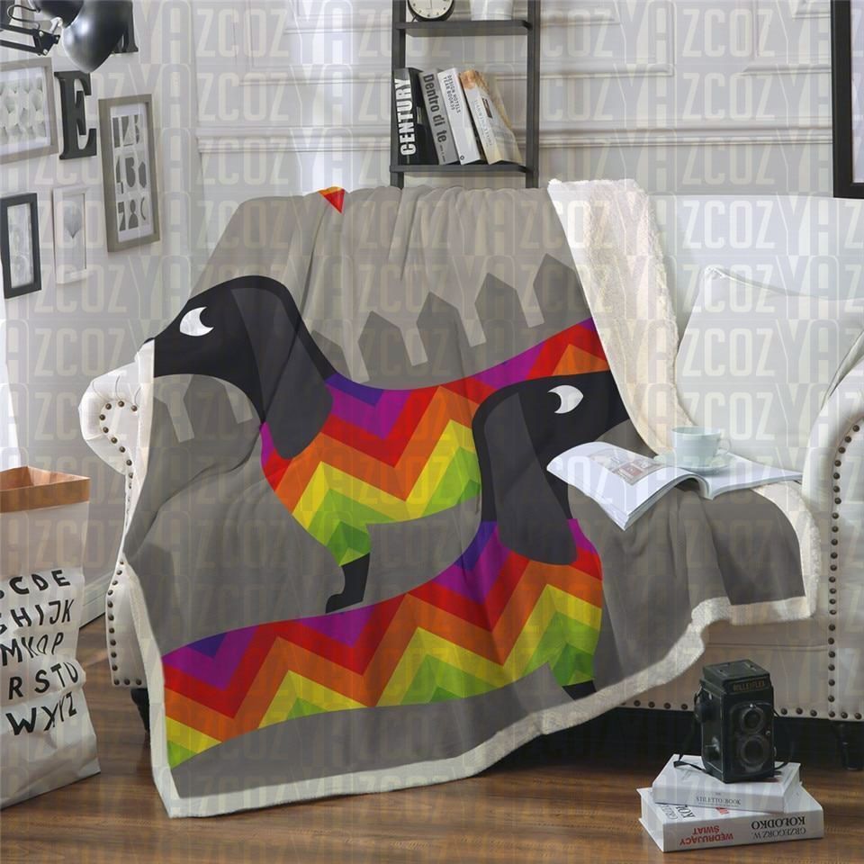 Rainbow Dachshund Sherpa Fleece Blanket