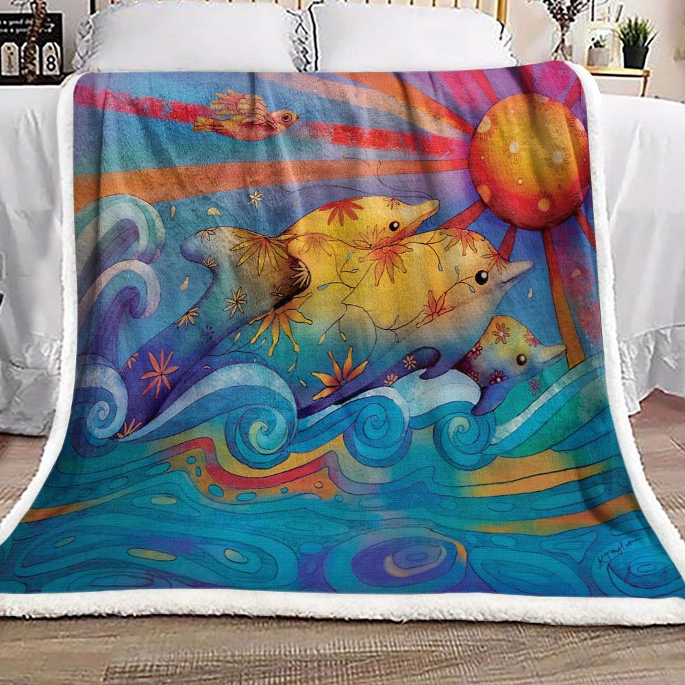 Rainbow Dolphins Sherpa Fleece Blanket