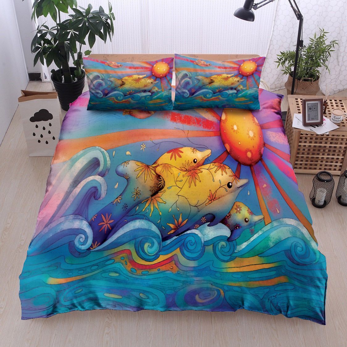 Rainbow Dolphins Bedding Set