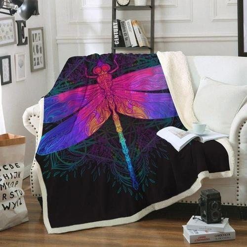 Rainbow Dragonfly Sherpa Fleece Blanket