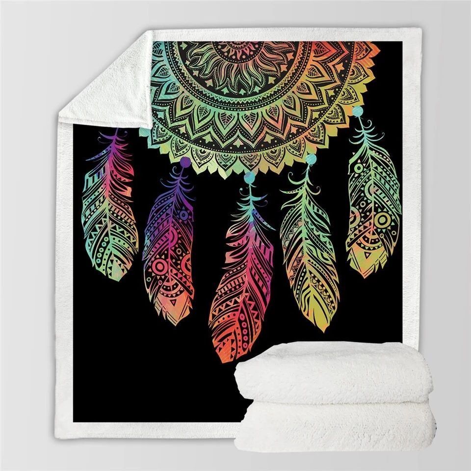 Rainbow Dreamcatcher Sherpa Fleece Blanket