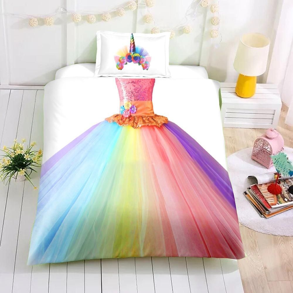Rainbow Dress 3D Bedding Set