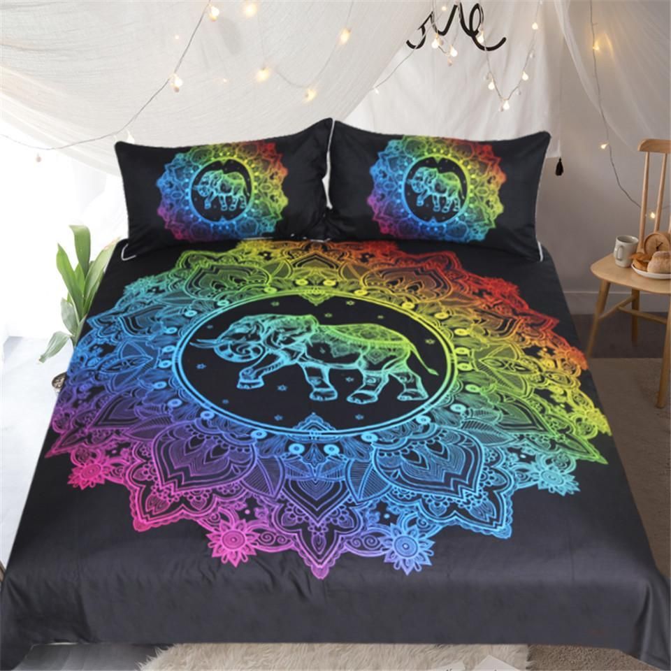 Rainbow Elephant Mandala Bedding Set