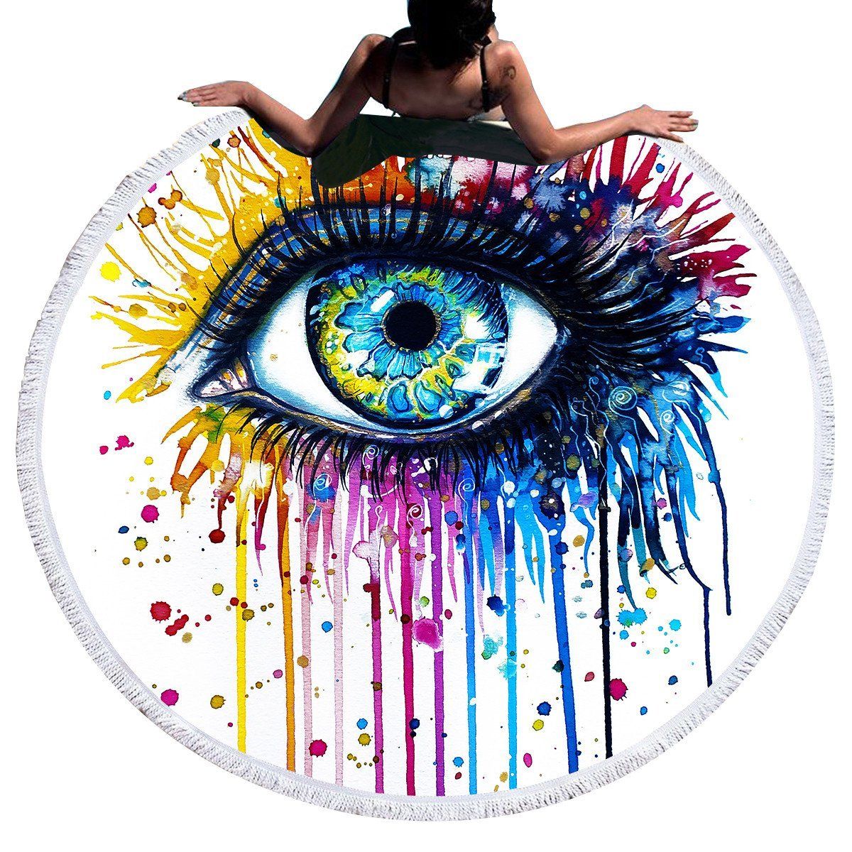 Rainbow Fire Eye By Pixie Cold Art Printed Round Beach Towel