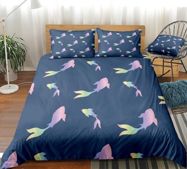 Rainbow Fishes Dark Blue Bedding Set