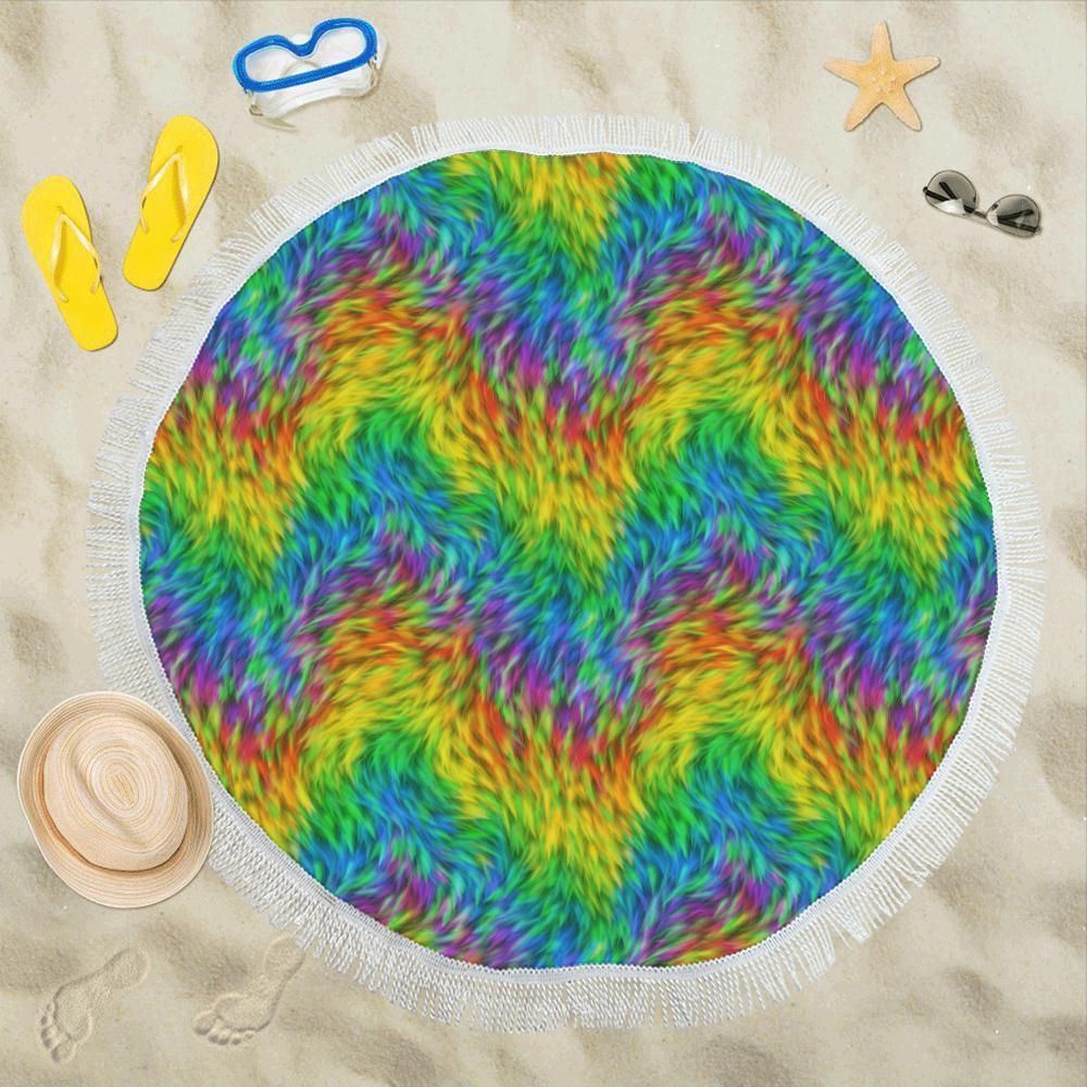 Rainbow Fur Design Printed Round Beach Towel