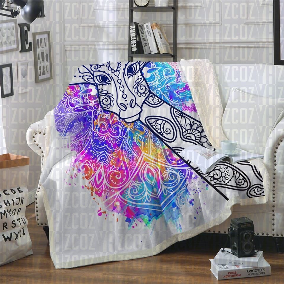 Rainbow Giraffe Sherpa Fleece Blanket