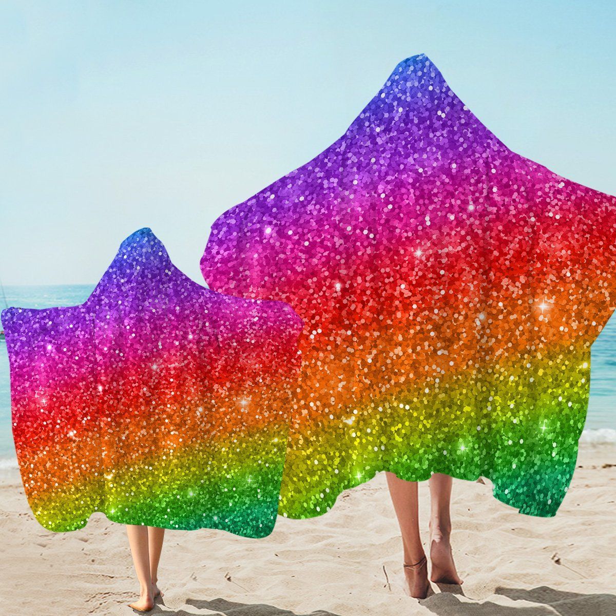 Rainbow Glitter Background Illustrations Printed Hooded Towel