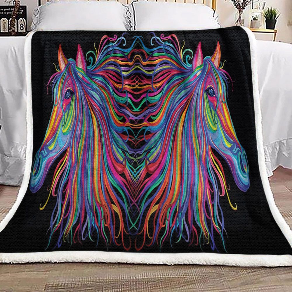 Rainbow Horse Sherpa Fleece Blanket