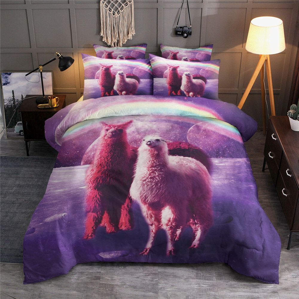 Rainbow Llama In Space Bedding Set