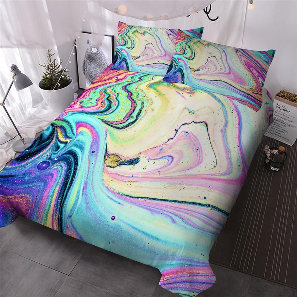 Rainbow Marble Swirl Bedding Set