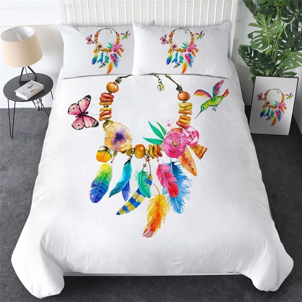 Rainbow Necklace And Butterfly Bedding Set