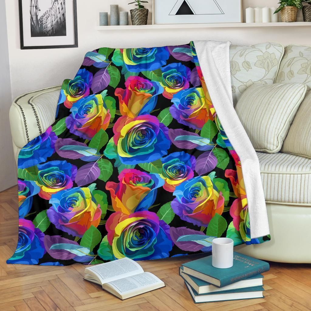 Rainbow Neon Color Rose Pattern Print Design Fleece Blanket