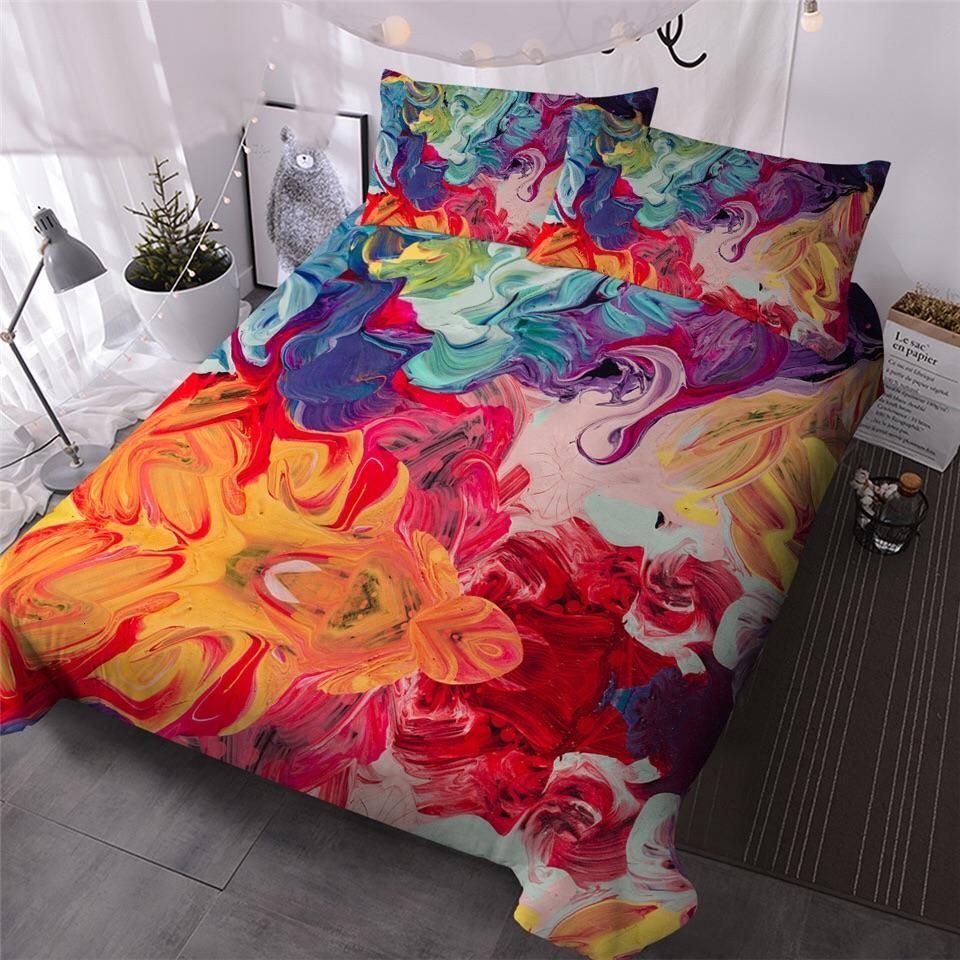 Rainbow Paint Swirl Bedding Set
