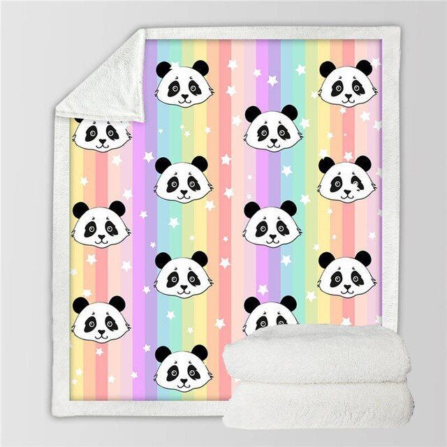 Rainbow Panda Sherpa Fleece Blanket