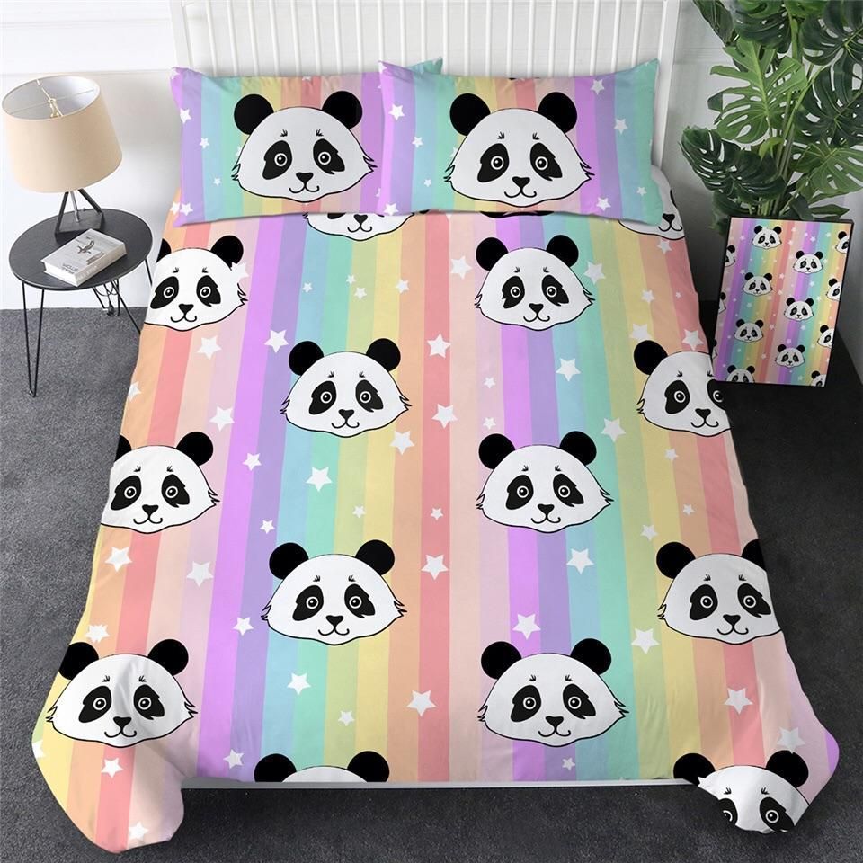 Rainbow Panda Heads Bedding Set