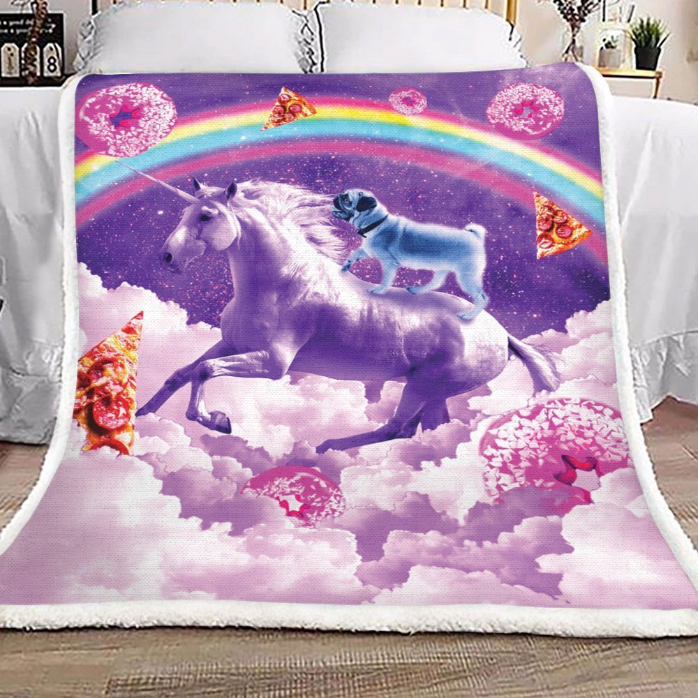 Rainbow Pug In Space Riding A Unicorn Sherpa Fleece Blanket