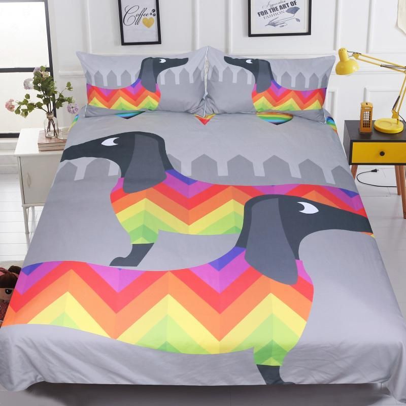 Rainbow Puppy Gray Bedding Set