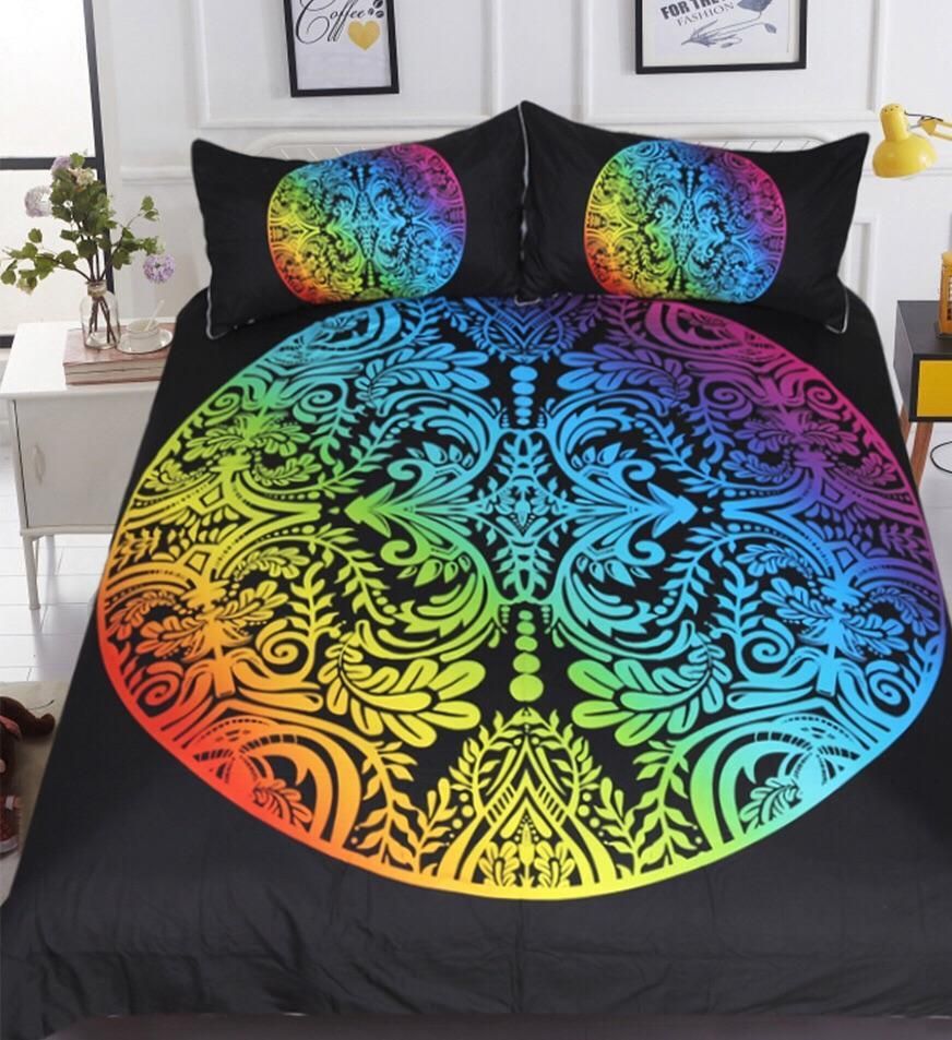 Rainbow Round Mandala Bedding Set