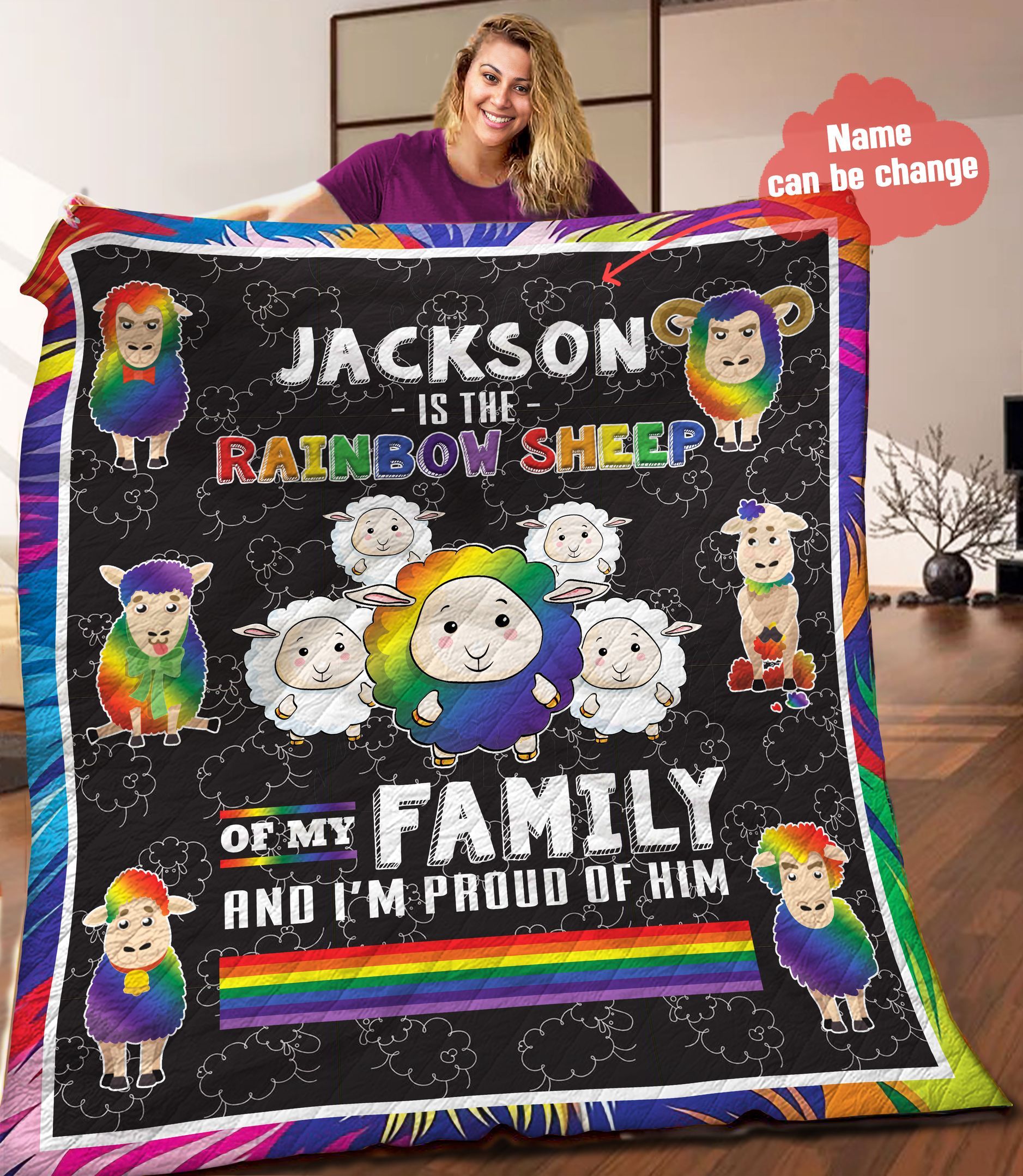Rainbow Sheep Proud LGBT Personalized Quilt Blanket HHH100608NA
