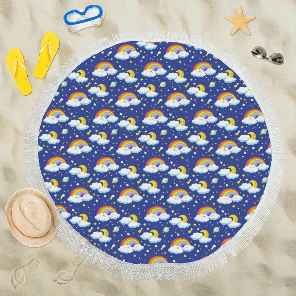 Rainbow Space Design Print Round Beach Towel