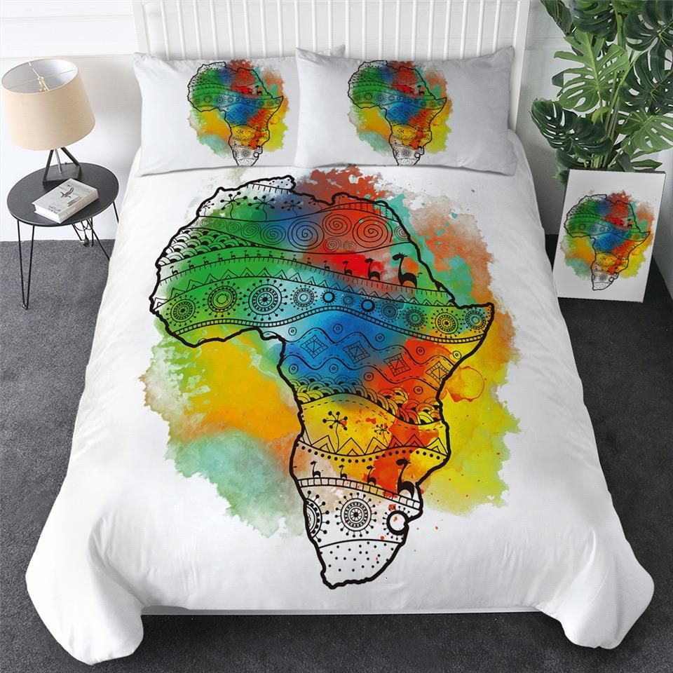 Rainbow Splatter African Map Bedding Set