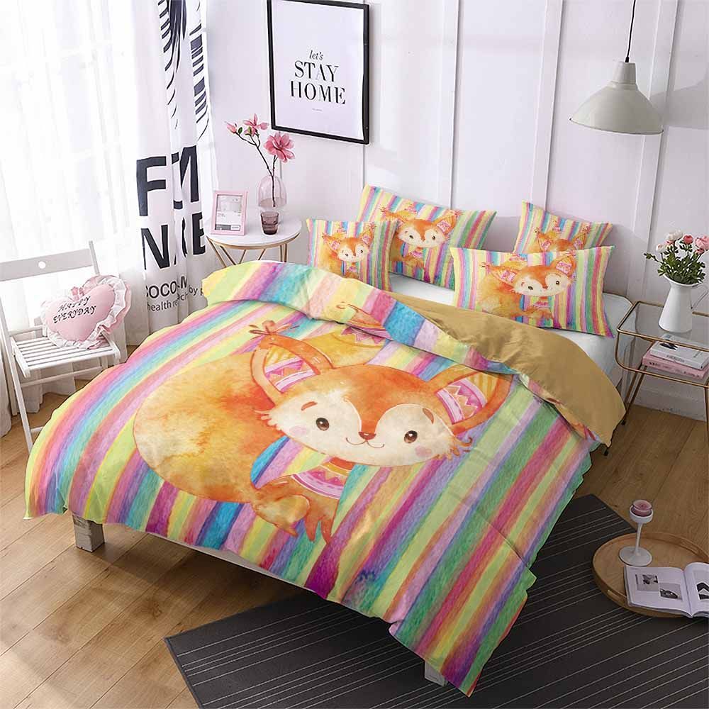 Rainbow Stripes Fox Printed Bedding Set