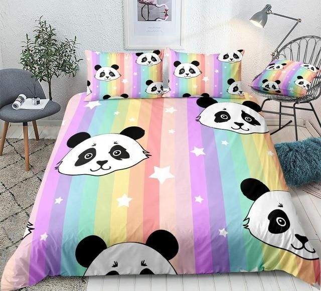 Rainbow Stripes Panda Bedding Set