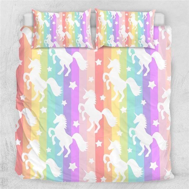 Rainbow Stripes Unicorn Bedding Set