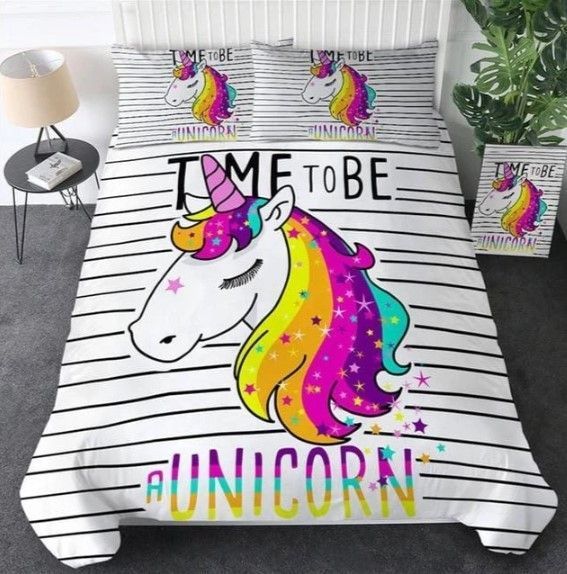 Rainbow Stripes Unicorn Bedding Set