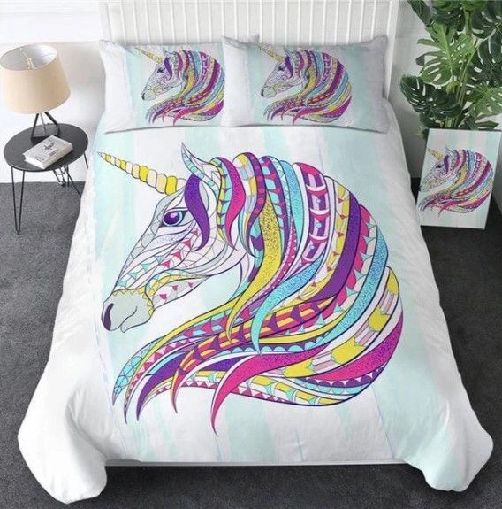 Rainbow Stripes Unicorn Bedding Set