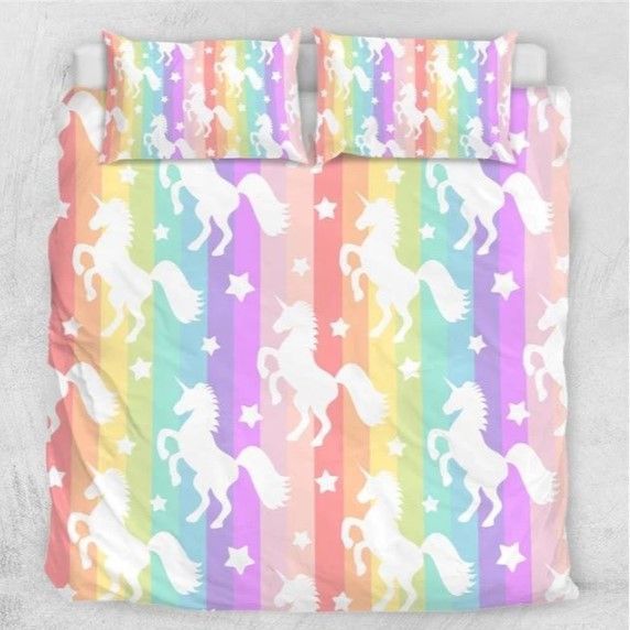 Rainbow Stripes Unicorn Bedding Set